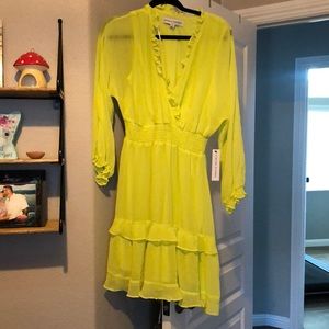 Neon Green long sleeve ruffle dress